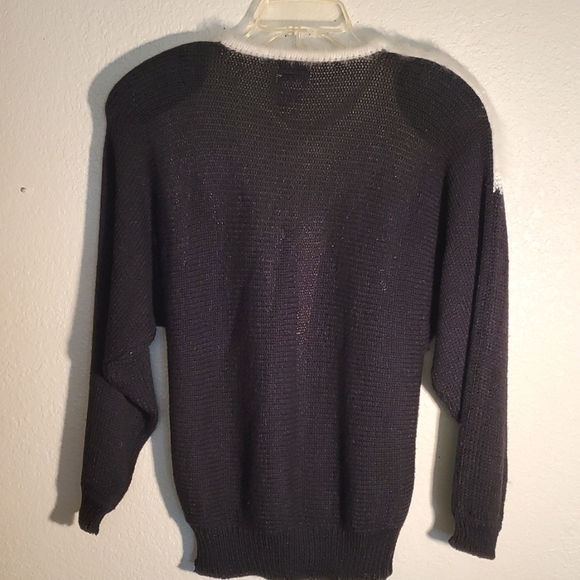 ANGORA BLACK/WHITE SWEATER w/ PEARLS - SIZE SMALL - Picture 4 of 6